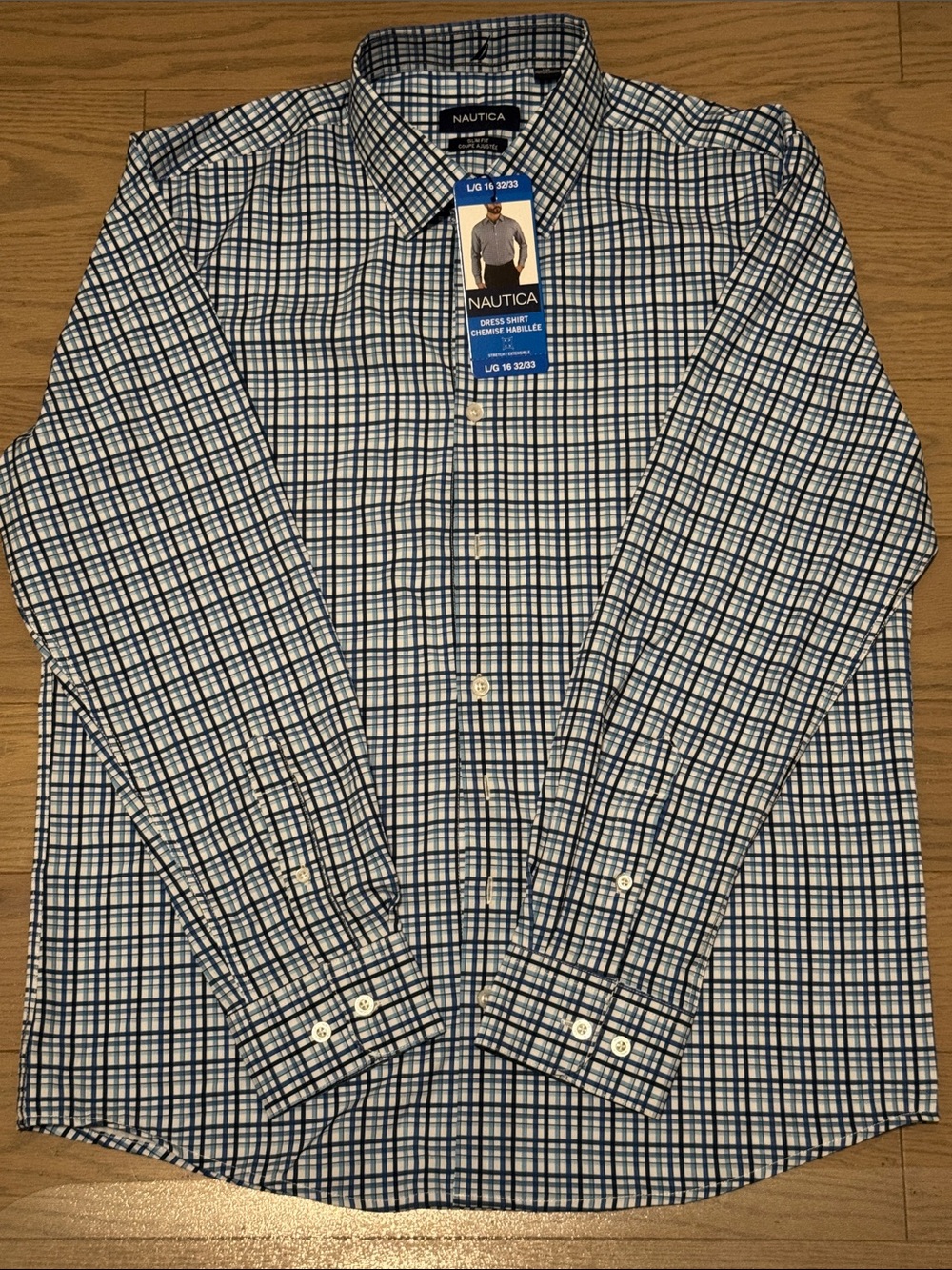 Nautica White and Blue Plaid Dress Shirt